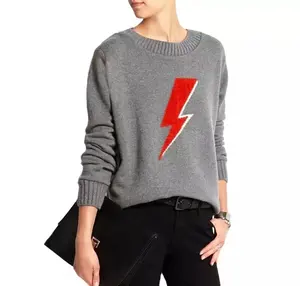 YF OEM ODM Custom Design Intarsia Knitting Gray Cashmere Sweater Men Women Custom Design Sweater