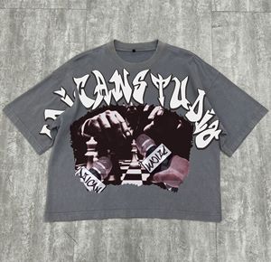 Cropped Drop Shoulder Oversized Print Graphic T-shirts Vintage Heavyweight Washed Shirt Custom Streetwear Cotton t Shirt - Product Image 1