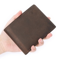 Dompet kulit kuda gila pemblokir RFID merek kustom tempat kartu lipat ganda pendek terbuka Vintage Dompet jendela 2 ID untuk pria