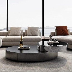 Juego de Mesa de Centro Moderna de Lujo con Cubierta de Vidrio Ovalada y Cajones, <span class=keywords><strong>Muebles</strong></span> de Acero Inoxidable para Sala de Estar, Diseño Giratorio, Último Modelo - Product Image 2