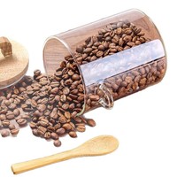 Pot de rangement pour grains de café en verre avec couvercle en bois et cuillère, ensemble de boîtes hermétiques en bambou, 3 tailles, pour barista à domicile