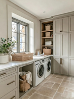 Meuble de buanderie sur mesure avec évier intégré, en contreplaqué étanche, design moderne et écologique pour machine à laver