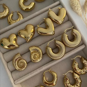 <b>Fashion</b> Chunky Beaded <b>Hoop</b> <b>Earrings</b> Elegant <b>Hoop</b> <b>Earrings</b> 18k Gold Plated Stainless Steel Fine Jewelry <b>Earrings</b> - Product Image 1