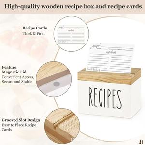Wooden Recipe Card <b>Storage</b> <b>Box</b> Square With Lid <b>Kitchen</b> Home Use Solid Wood Card Holder - Product Image 4