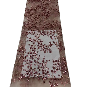 Tissu en tulle brodé floral HAPPEAK avec sequins et dentelle, 100 % polyester respirant et écologique pour accessoires de mariage pour filles - Product Image 3