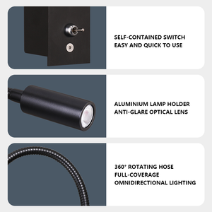 Moderne inbouw hotel- en villawandlamp voor naast het bed, 3W flexibele hoofdbordlamp, leeslamp, wandlamp voor de slaapkamer - Product Image 5