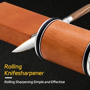 Affûteur de couteaux classique de luxe léger à double angle avec rouleau en aluminium, pierre à aiguiser à grain fin et manche en bois - Product Image 3