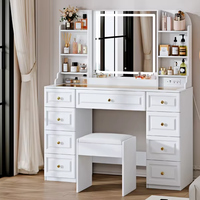 Table de maquillage avec éclairage tricolore et luminosité réglable, plateau en verre, pour chambre à coucher