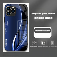 Étui de téléphone en verre trempé noir pour iPhone 15 Pro 14 13 12 Mini 11 XS Max XR 7 8 Plus SE 2020 2022 Texture Liulian Bleu saphir