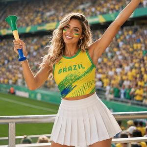 Conjunto <span class=keywords><strong>de</strong></span> Top Corto y Falda Plisada para Fanáticas del Fútbol Femenino, Estilo Jersey <span class=keywords><strong>de</strong></span> Brasil, Traje <span class=keywords><strong>de</strong></span> Animadora, Ropa Deportiva <span class=keywords><strong>de</strong></span> Verano para Chicas - Product Image 1