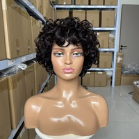 Perruques courtes de luxe, coupe pixie, densité 180%, bouclées lâches, 8 pouces, sans dentelle, entièrement fabriquées à la machine