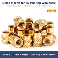 Inserto de latón para impresión 3D, tuerca moleteada roscada M3 de inserción térmica, venta al por mayor a granel para impresora de escritorio, fabricantes y prototipado