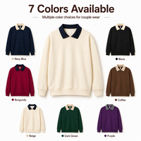 Sweat-shirt unisexe vintage en chenille de coton, 7 couleurs, 310 g/m², col contrastant, pour couples, vente en gros