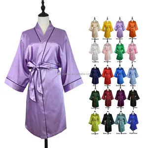 Grosir jubah sutra mewah dengan kantong pipa jubah pesta pernikahan pengiring pengantin jubah pakaian tidur gaun pagi jubah Kimono