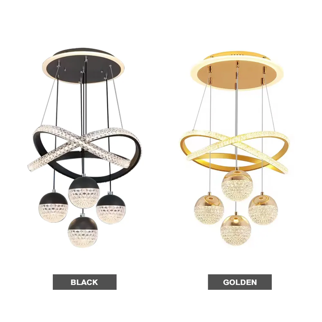 Modern Living Room LED Ceiling Lamp Acrylic Circle Linea Ring Chandelier Pendant Light Gold/Black 360 Beam Angle Dimmable