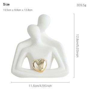 Adornos de Cerámica Art <span class=keywords><strong>Deco</strong></span> Abstractos y Sencillos en Blanco y Negro con Figura de Pareja Abrazada, Tamaño Personalizado para Decoración del Hogar y Regalos - Product Image 6