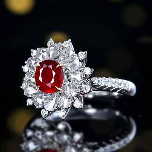 Bague en rubis sang de pigeon non chauffé du Mozambique, or massif 18 carats, rubis naturel ovale, décorée de 48 diamants, certificat AIGS - Product Image 5