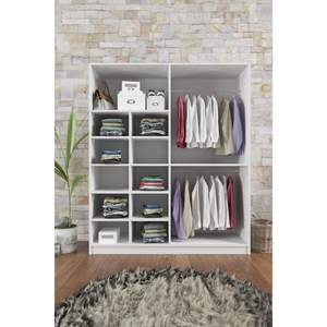 Armario de Almacenamiento Moderno para Dormitorio Milano, Armario Blanco de 4 Puertas con 11 Estantes y 2 Perchas, Plegable y Independiente para Uso Doméstico - Product Image 2