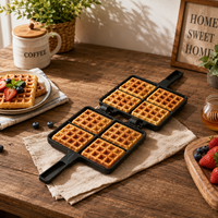 Gaufrier en fonte pré-assaisonné, appareil à gaufres double face pour le petit-déjeuner, les desserts et la cuisson en extérieur