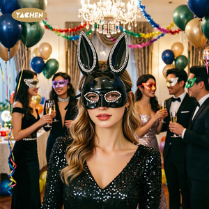 Masque de mascarade YACHEN en strass brillants, motif tête de lapin, pour Halloween, cosplay, fêtes, vente en gros pour carnaval et costumes d'Halloween - Product Image 4