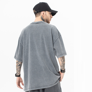 เสื้อยืดวินเทจทรงโอเวอร์ไซส์แบบใหม่ ล้างสีแบบสโตนวอช สำหรับผู้ชาย ผ้าฝ้ายถัก 100% ระบายอากาศได้ดี - Product Image 3