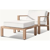 Fauteuil de jardin haut de gamme avec repose-pieds, meubles en teck, design moderne et simple, chaise ottoman d'extérieur