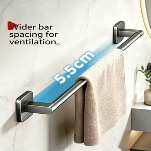 Porte-serviettes mural sans perçage, gris anthracite, style nordique, <span class=keywords><strong>pour</strong></span> appartement, avec étagère <span class=keywords><strong>de</strong></span> rangement et <span class=keywords><strong>barre</strong></span> simple <span class=keywords><strong>pour</strong></span> <span class=keywords><strong>salle</strong></span> <span class=keywords><strong>de</strong></span> <span class=keywords><strong>bain</strong></span> - Product Image 2