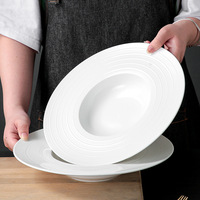 Assiette à pâtes en céramique blanche pure, design minimaliste moderne pour hôtel, passe au micro-ondes, motif uni, assiette à soupe, bol à nouilles profond