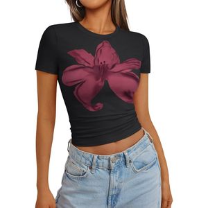 Tops cortos de primavera y verano 2025 a la moda para mujer, camisetas gráficas informales bonitas básicas, ropa de moda a la moda para uso en el gimnasio - Product Image 2