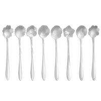 Sendok Kopi Bunga Stainless Steel Mini, Sendok Teh Dessert, Sendok Pengaduk Bunga Pelangi Lapisan Emas PVD, Peralatan Makan Dapur