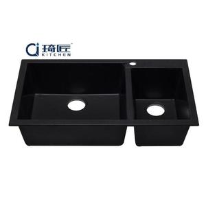 Lavello da cucina in composito nero lavello da cucina 8145 doppia ciotola granito sottosount quarzo lucido 1 anno, 1 anno sopra il bancone 50 pz - Product Image 4