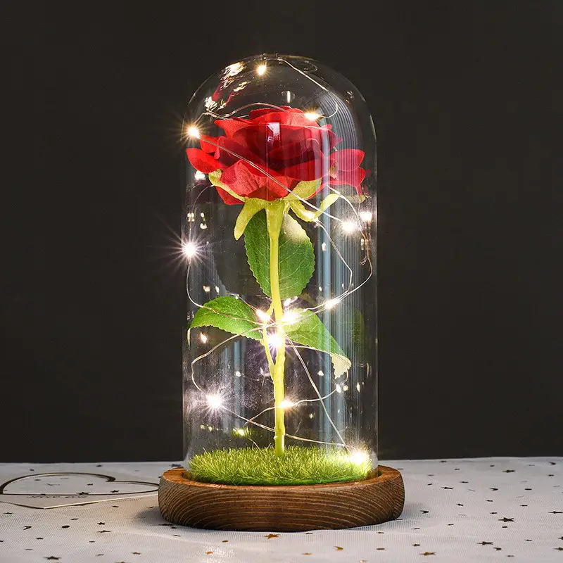 Рождественский подарок на день Святого Валентина, креативный подарок, украшение, неувядающая Роза со стеклянной крышкой, светодиодная подсветка