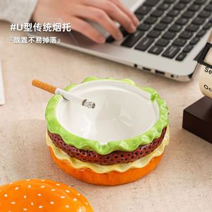 Creative Hamburger <b>Ashtray</b> With Lid <b>Ceramic</b> Round For Home Office Living Room - Product Image 4