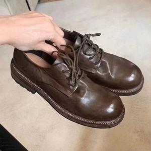 Washed Cowhide Retro British Style Lace-up Leather <b>Shoes</b> for <b>Women</b> Round Toe Flat <b>Oxford</b> Casual Genuine Leather <b>Shoes</b> - Product Image 1