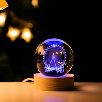 Esfera Decorativa de Cristal con Luz, Árbol de la Vida, Globo Decorativo para Habitación, Bola Decorativa de Cristal 3D con Base de Luz de Colores