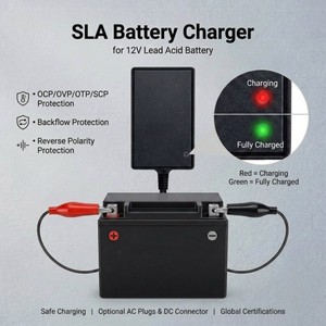Chargeur de batterie au plomb 12V 1A pour <span class=keywords><strong>quad</strong></span>, ATV, GEL, batteries 4.5Ah, 5Ah, 7Ah, chargeur de batterie au plomb 14.4V, 14.6V, 14.8V - Product Image 6