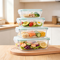 Bol à salade transparent en verre borosilicate compatible micro-ondes avec couvercle en PP, fermoir sérigraphié, forme personnalisable