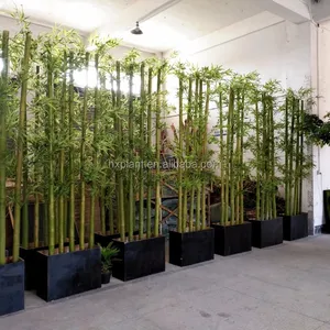 Tanaman Luar Ruangan Palsu Yang Terlihat Asli, Tanaman Bonsai Buatan Hijau Bambu Palnt Pagar Plastik Pohon Bambu Pot