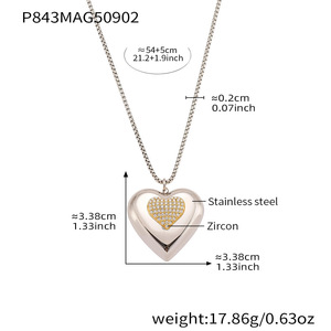 Chaîne à breloque cœur bicolore imperméable, zircon brillant, plaqué or, acier inoxydable, bijoux pour femmes - Product Image 5