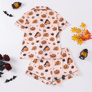 Completo pigiama da <span class=keywords><strong>donna</strong></span> per Halloween, con stampa fantasma, zucca e pipistrello, camicia da notte e pantaloncini con elastico in vita, personalizzabile con logo - Product Image 6