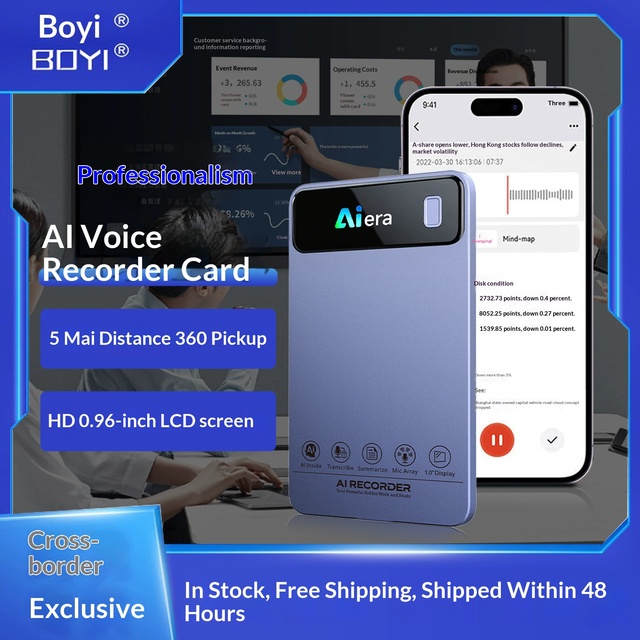 2026 Professional AI Recording Card with Five Mic LCD Screen Exclusive APP Operation Remote Recording Artifact Recording Pen