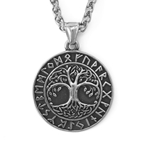 Vente en gros de bijoux vikings, collier avec pendentif arbre de vie en acier inoxydable, bijoux historiques du mythe nordique pour hommes, prêt à être expédié