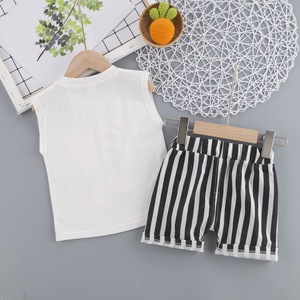 Los Mejores Productos para Importar: Conjunto de Ropa Infantil para Bebés Niños, Estilo Veraniego, Divertido, Estampado Deportivo, Sin Mangas, Rayas Blancas y Negras - Product Image 2