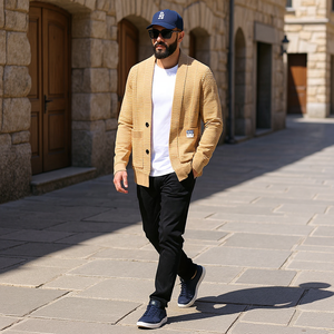 Maglione classico Cardigan invernale da uomo in lana Jacquard in tinta unita lavorato a maglia con bottoni caldi e confortevoli - Product Image 2