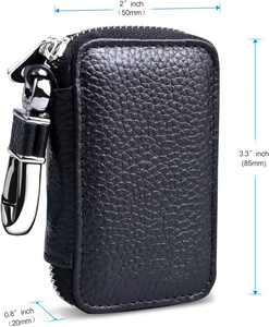 Funda de cuero genuino <span class=keywords><strong>OEM</strong></span> para llave de coche, delgada, con gancho metálico y llavero, bolsa con cremallera para mando a distancia - Product Image 6