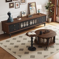 Meuble TV moderne en bois massif avec étagères de rangement intégrées, design vintage de style français du milieu du siècle, couleur et taille personnalisables pour salon