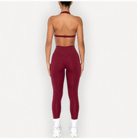 Ensemble de yoga 4 pièces ultra-extensible avec soutien-gorge dos nu, haut à manches courtes col en V, leggings sculptants respirants et leggings évasés