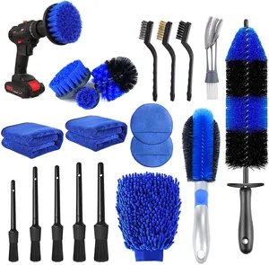 Ensemble de brosses de détail de pneu de roue de voiture, brosses douces de perçage, brosse de roue de jante à Long manche de 17 pouces, lavage intérieur et extérieur, 20 pièces