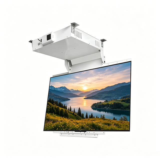 Home Office Concealed Ceiling-Mounted Flip Down Bracket with Remote Controlled Electric Adjustment Lift for 32-70inch LCD Screen