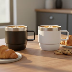 Tasses empilables à double paroi isolées sous vide avec poignée, 6 oz et 10 oz, ensemble de gobelets de camping en acier inoxydable avec logo personnalisé pour boissons chaudes et froides - Product Image 4